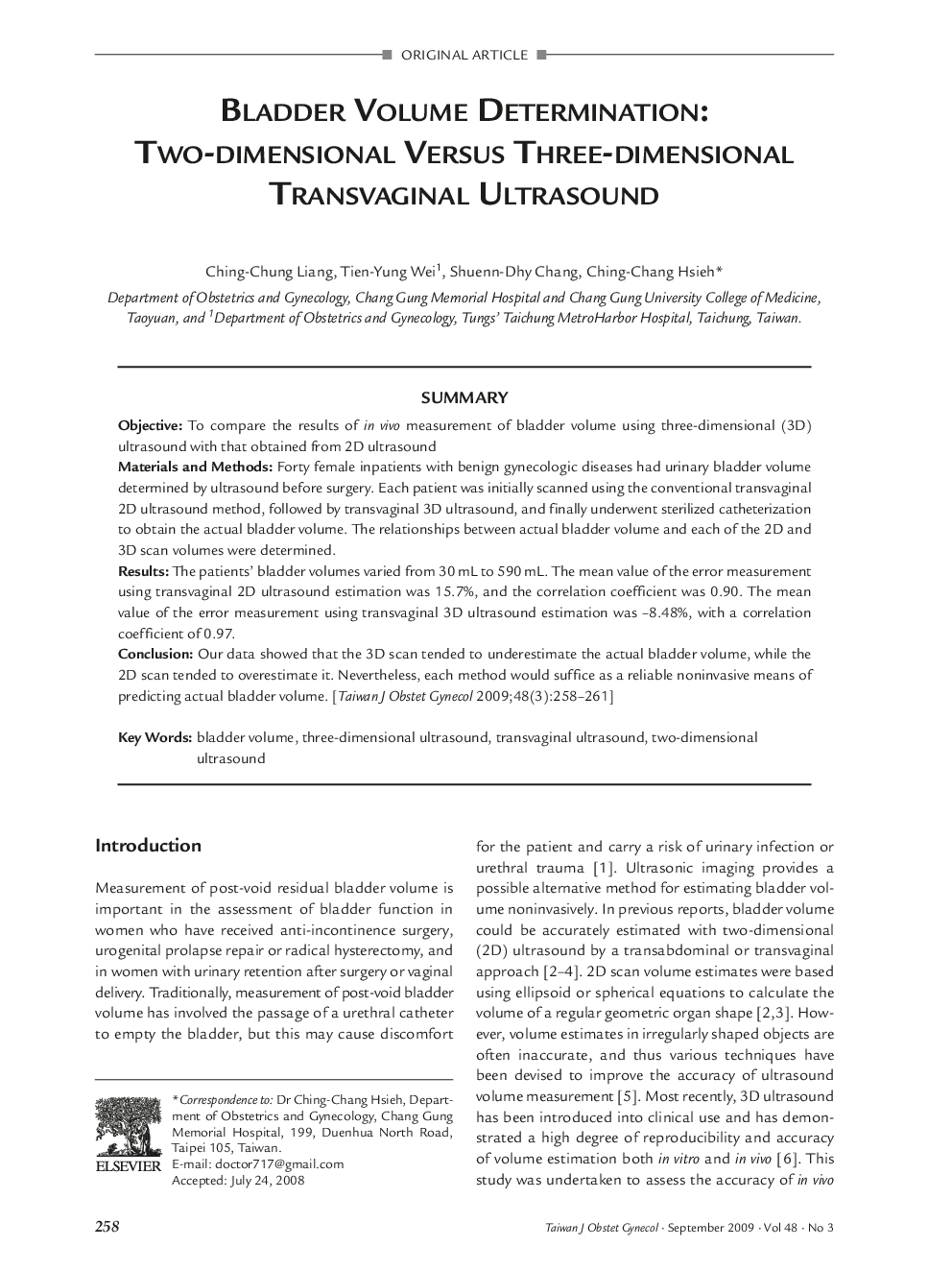 Bladder Volume Determination: Two-dimensional Versus Three-dimensional Transvaginal Ultrasound