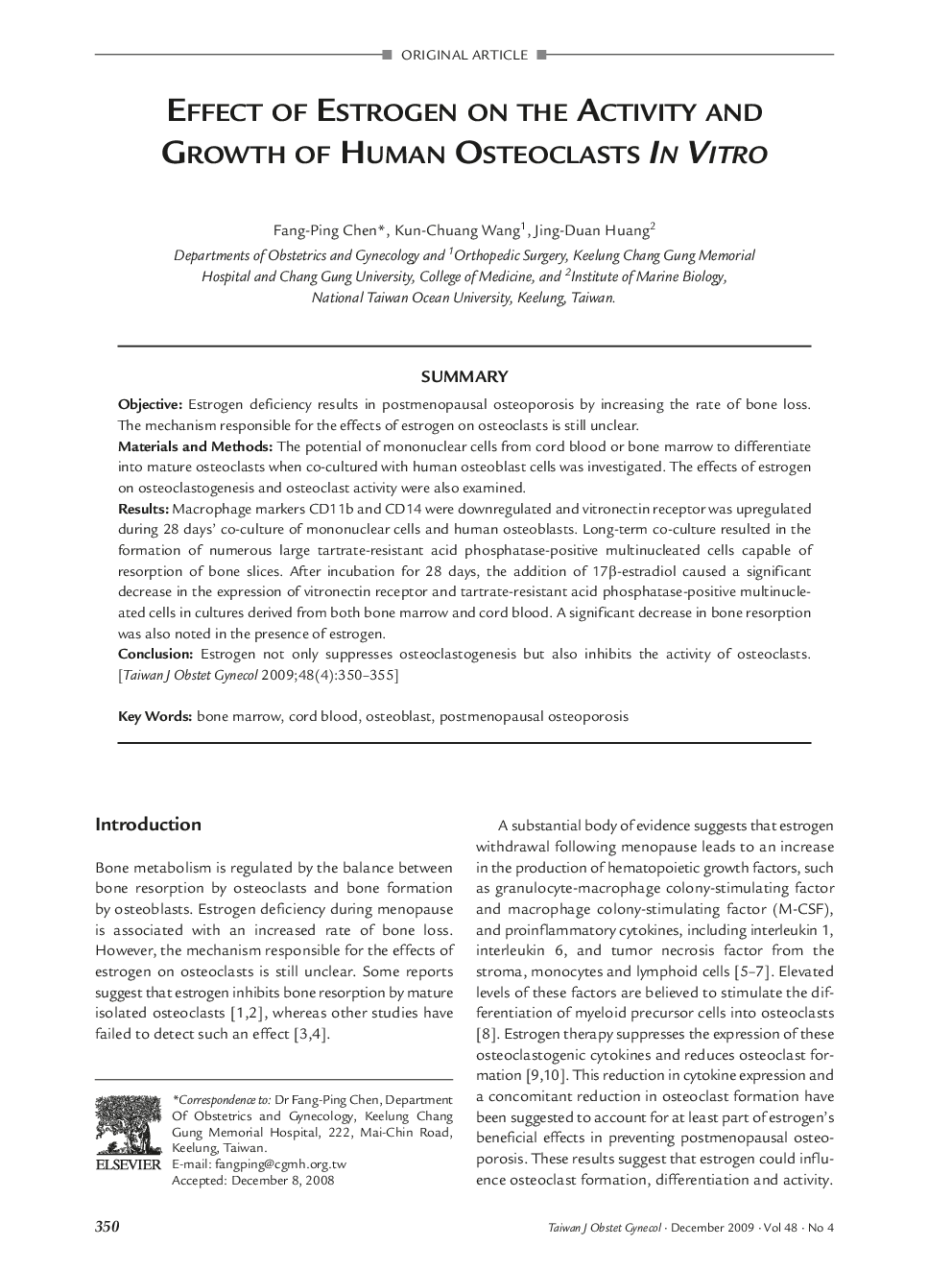 Effect of Estrogen on the Activity and Growth of Human Osteoclasts In Vitro