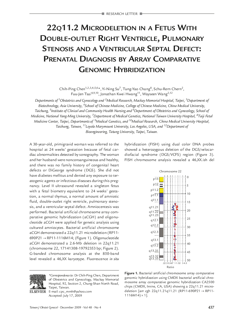 22q 11.2 Microdeletion in a Fetus With Double-outlet Right Ventricle, Pulmonary Stenosis and a Ventricular Septal Defect: Prenatal Diagnosis by Array Comparative Genomic Hybridization