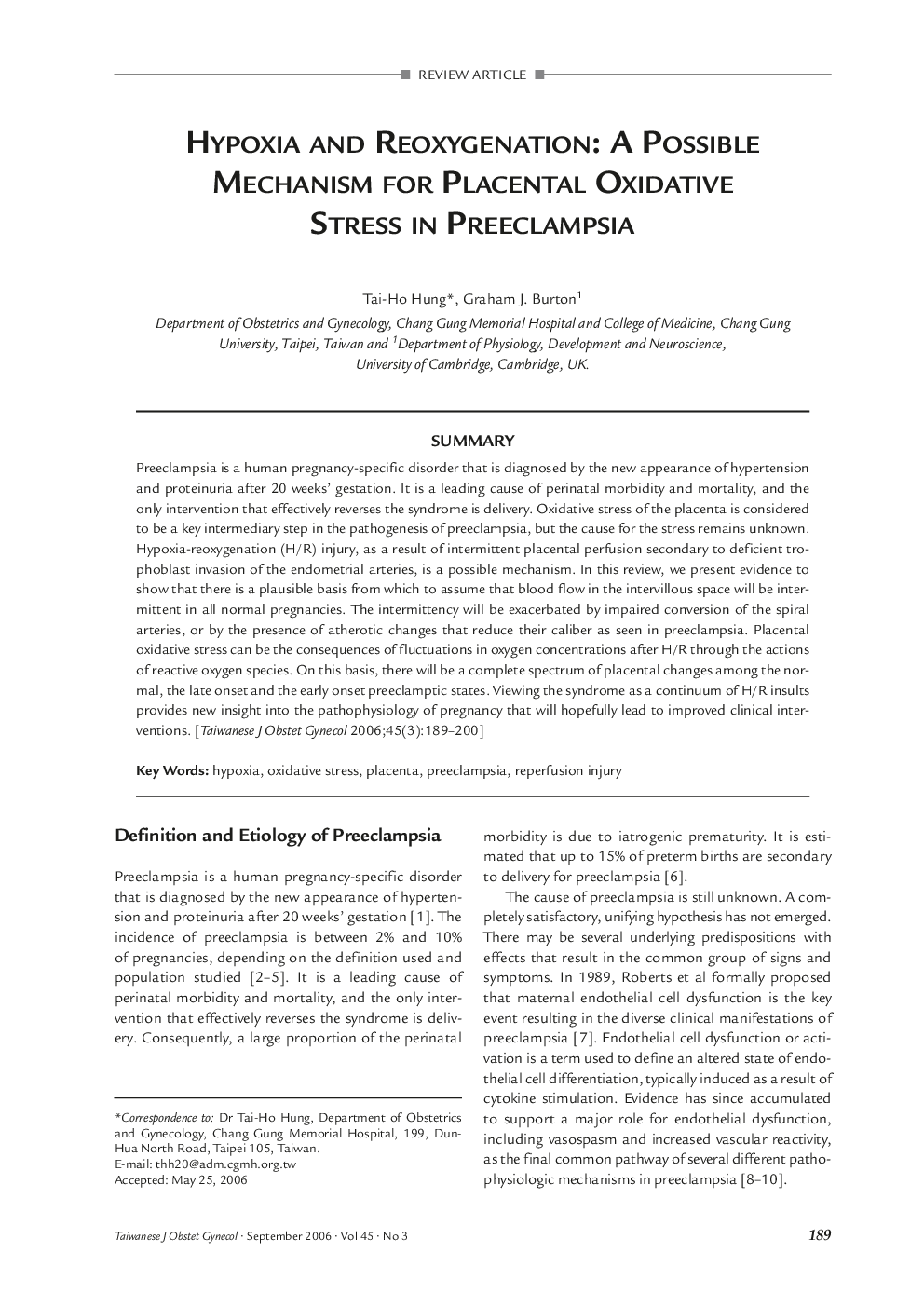 Hypoxia and Reoxygenation: a Possible Mechanism for Placental Oxidative Stress in Preeclampsia