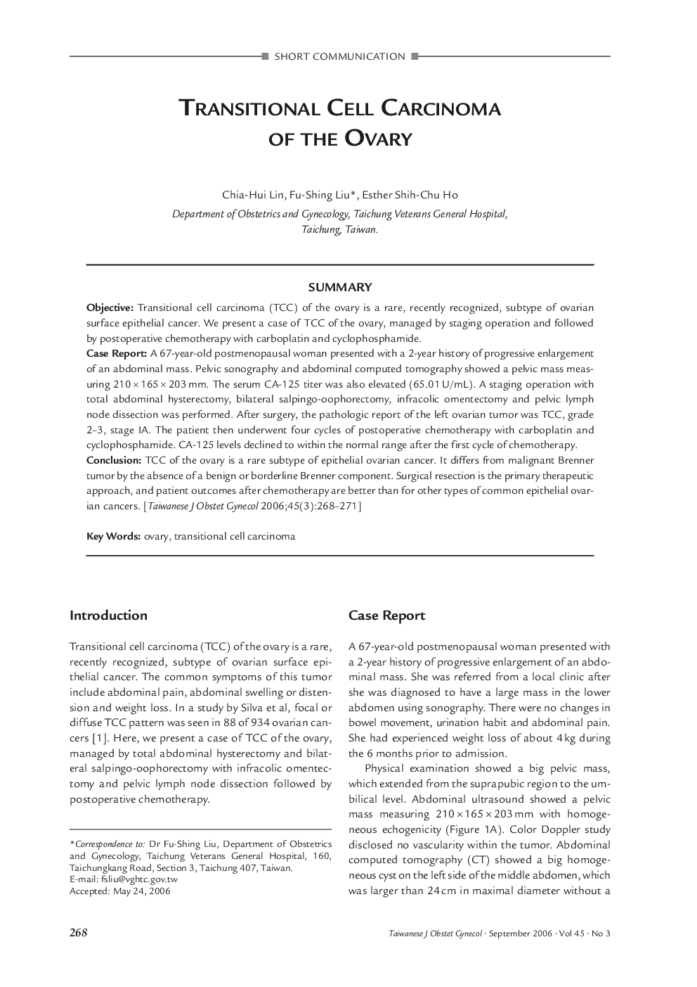 Transitional Cell Carcinoma of the Ovary