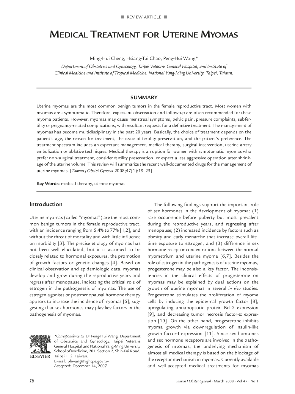 Medical Treatment for Uterine Myomas