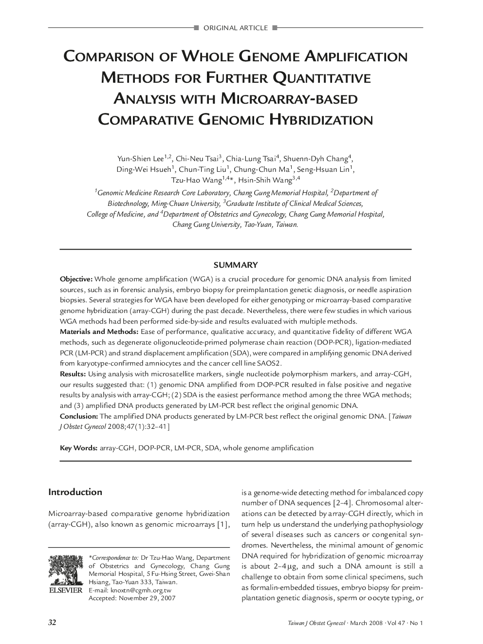 Comparison of Whole Genome Amplification Methods for Further Quantitative Analysis with Microarray-based Comparative Genomic Hybridization