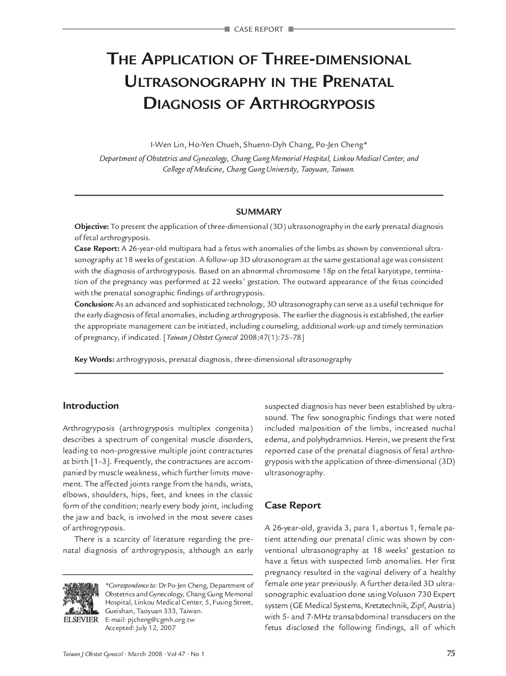 The Application of Three-dimensional Ultrasonography in the Prenatal Diagnosis of Arthrogryposis