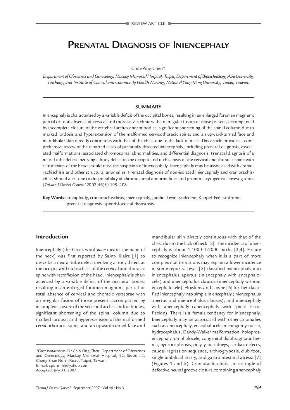 Prenatal Diagnosis of Iniencephaly