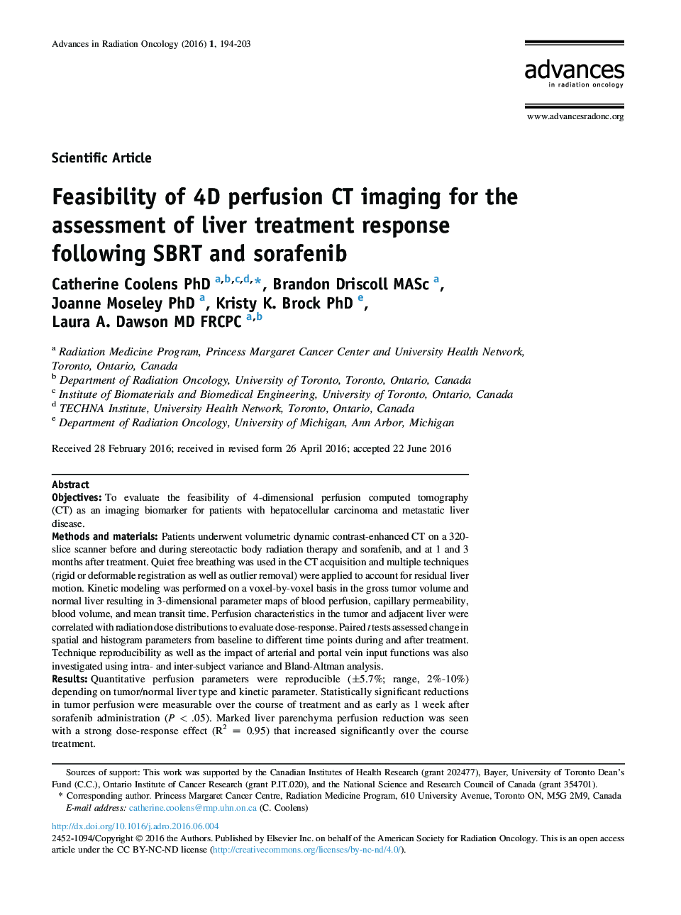 Feasibility of 4D perfusion CT imaging for the assessment of liver treatment response following SBRT and sorafenib 