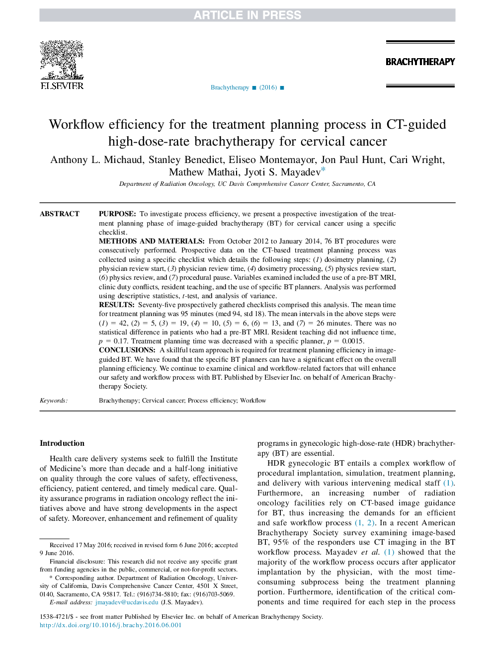 Workflow efficiency for the treatment planning process in CT-guided high-dose-rate brachytherapy for cervical cancer