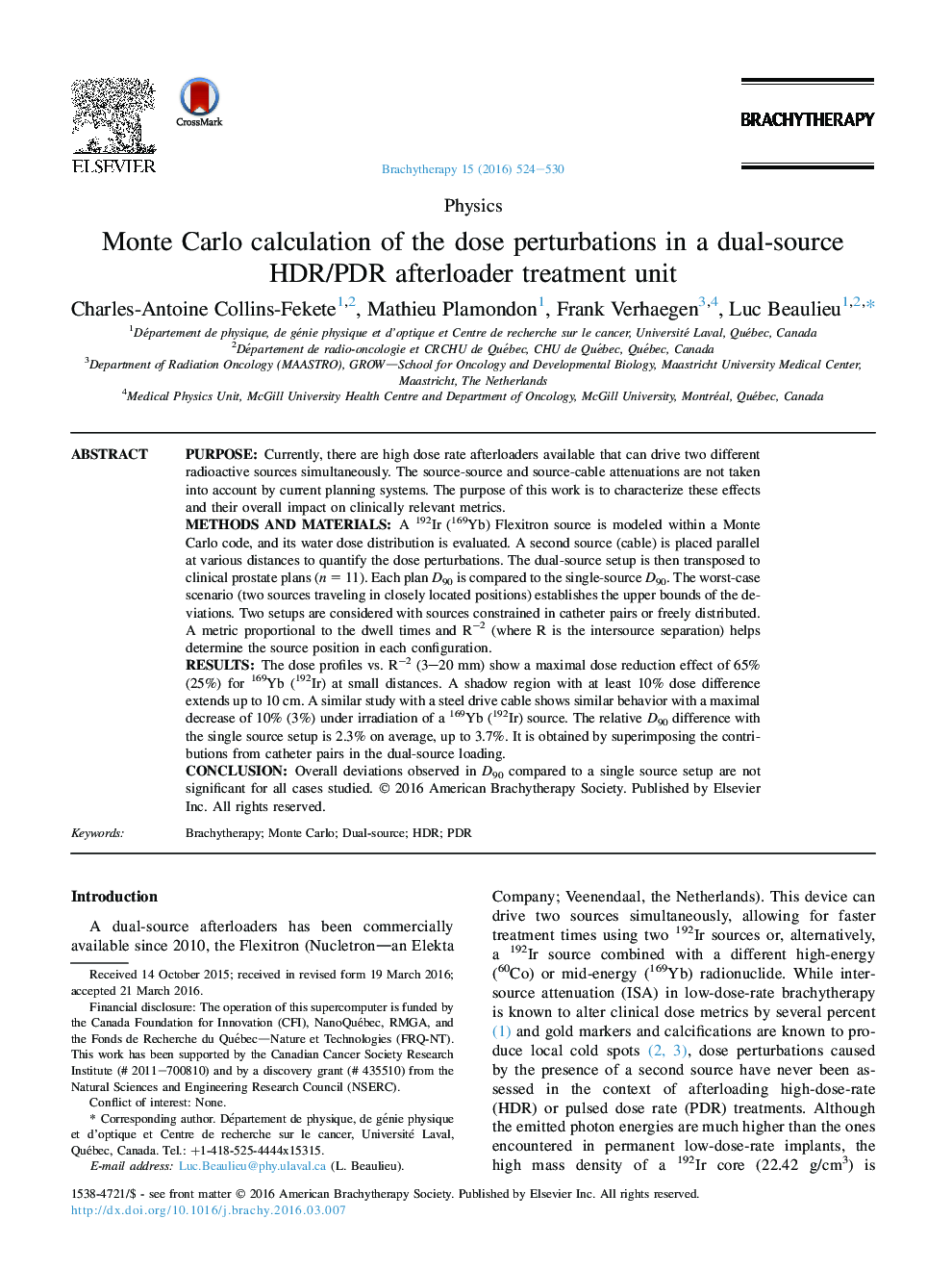 Monte Carlo calculation of the dose perturbations in a dual-source HDR/PDR afterloader treatment unit