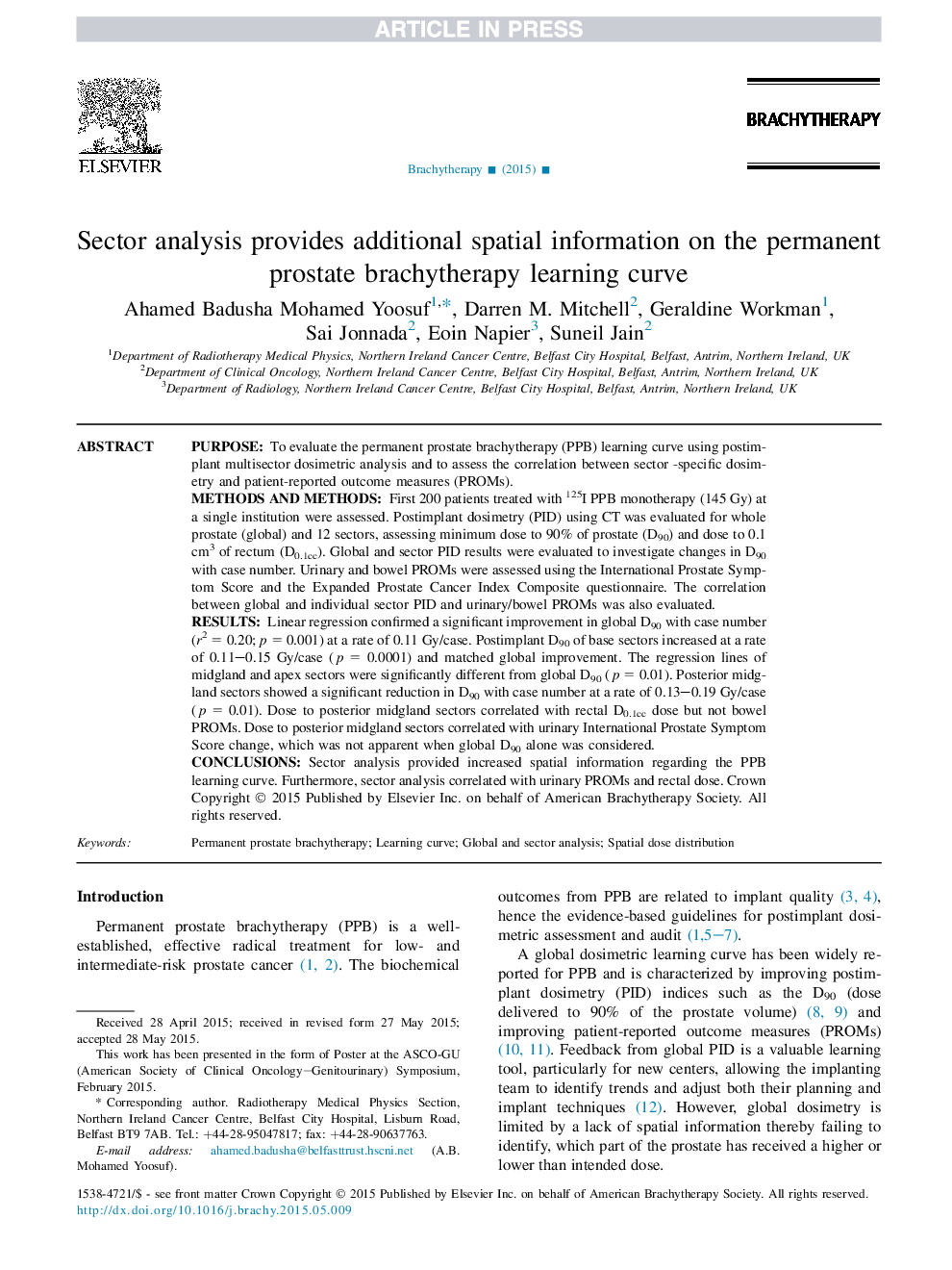 تجزیه و تحلیل بخش اطلاعات مکانی اضافی را در مورد منحنی یادگیری مغزی برشی دائمی پروستات ارائه می دهد 