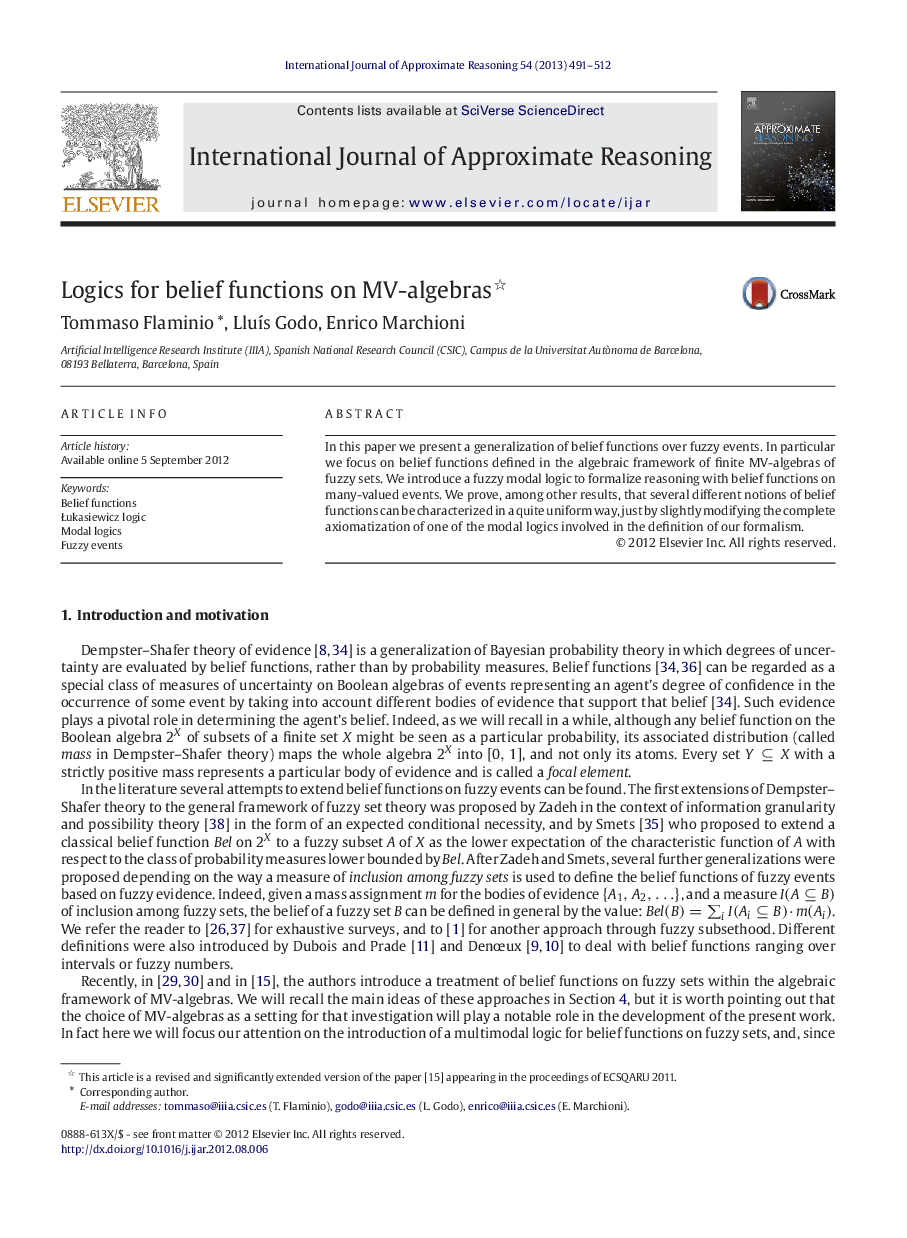 Logics for belief functions on MV-algebras 