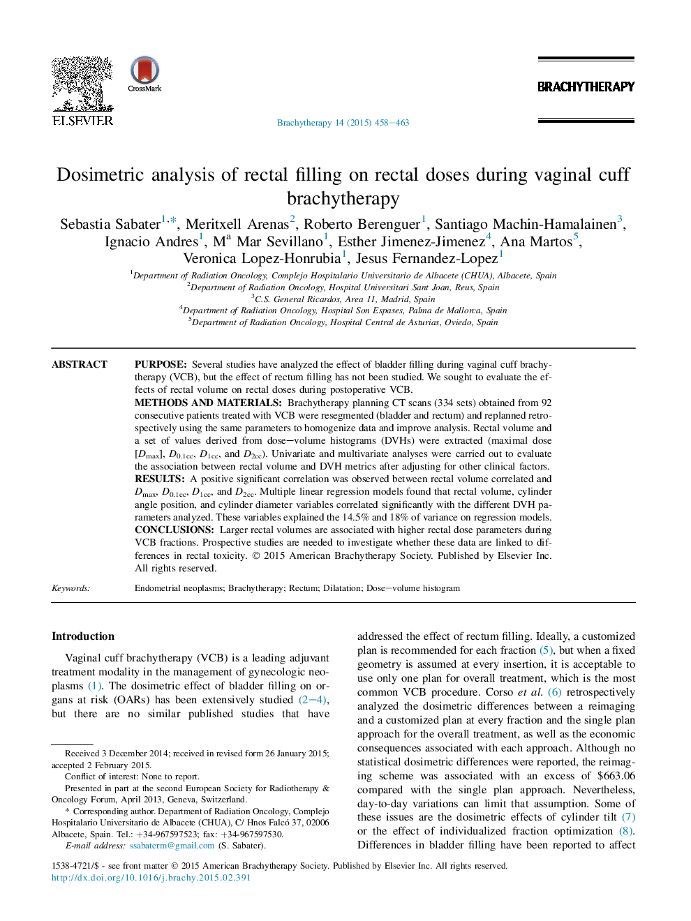 Dosimetric analysis of rectal filling on rectal doses during vaginal cuff brachytherapy