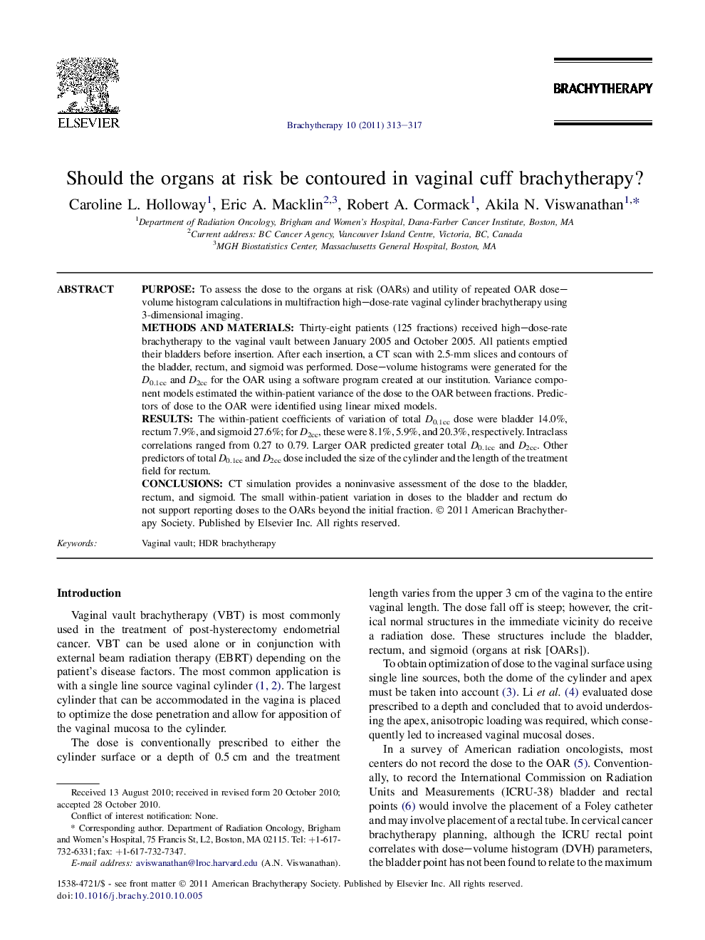 Should the organs at risk be contoured in vaginal cuff brachytherapy?