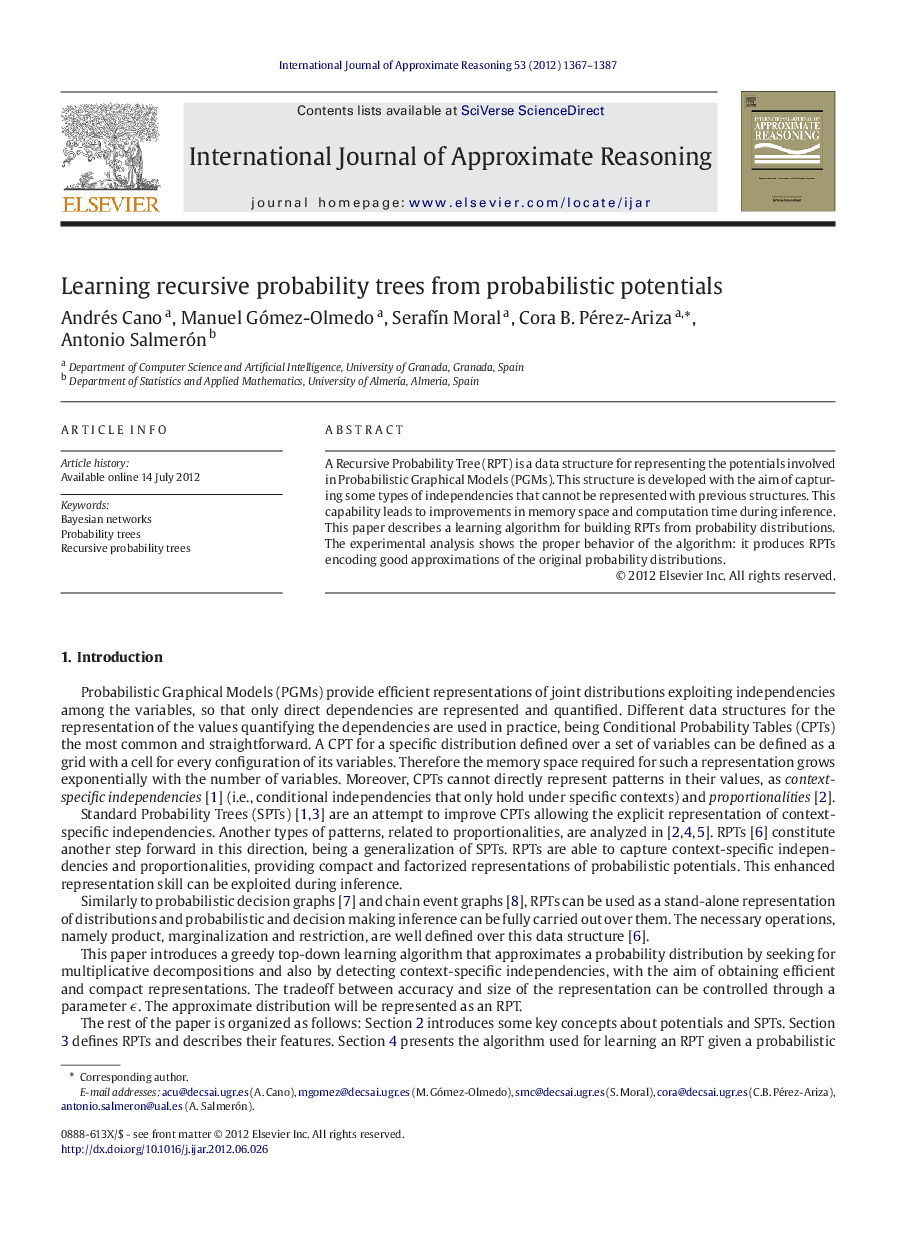 Learning recursive probability trees from probabilistic potentials