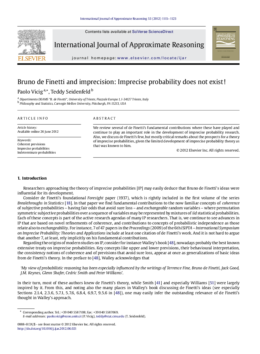 Bruno de Finetti and imprecision: Imprecise probability does not exist!