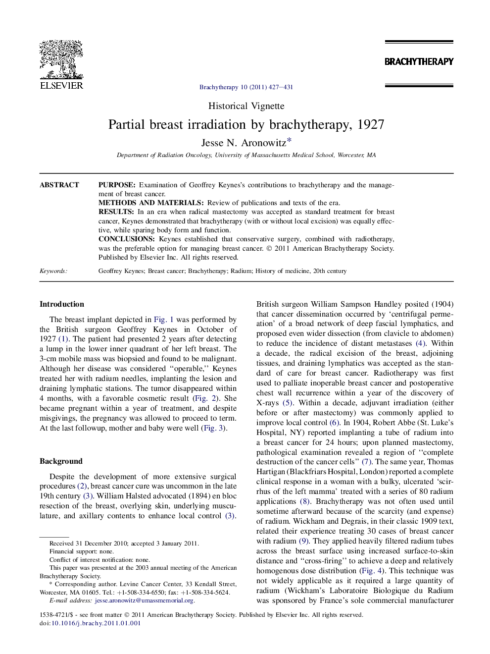 Partial breast irradiation by brachytherapy, 1927