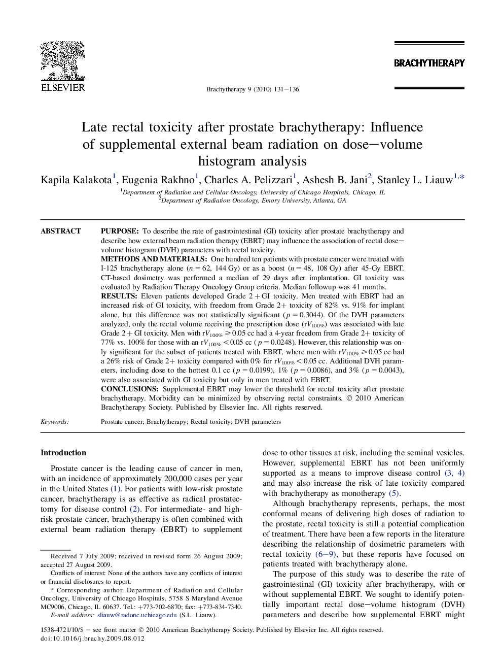 Late rectal toxicity after prostate brachytherapy: Influence of supplemental external beam radiation on dose-volume histogram analysis