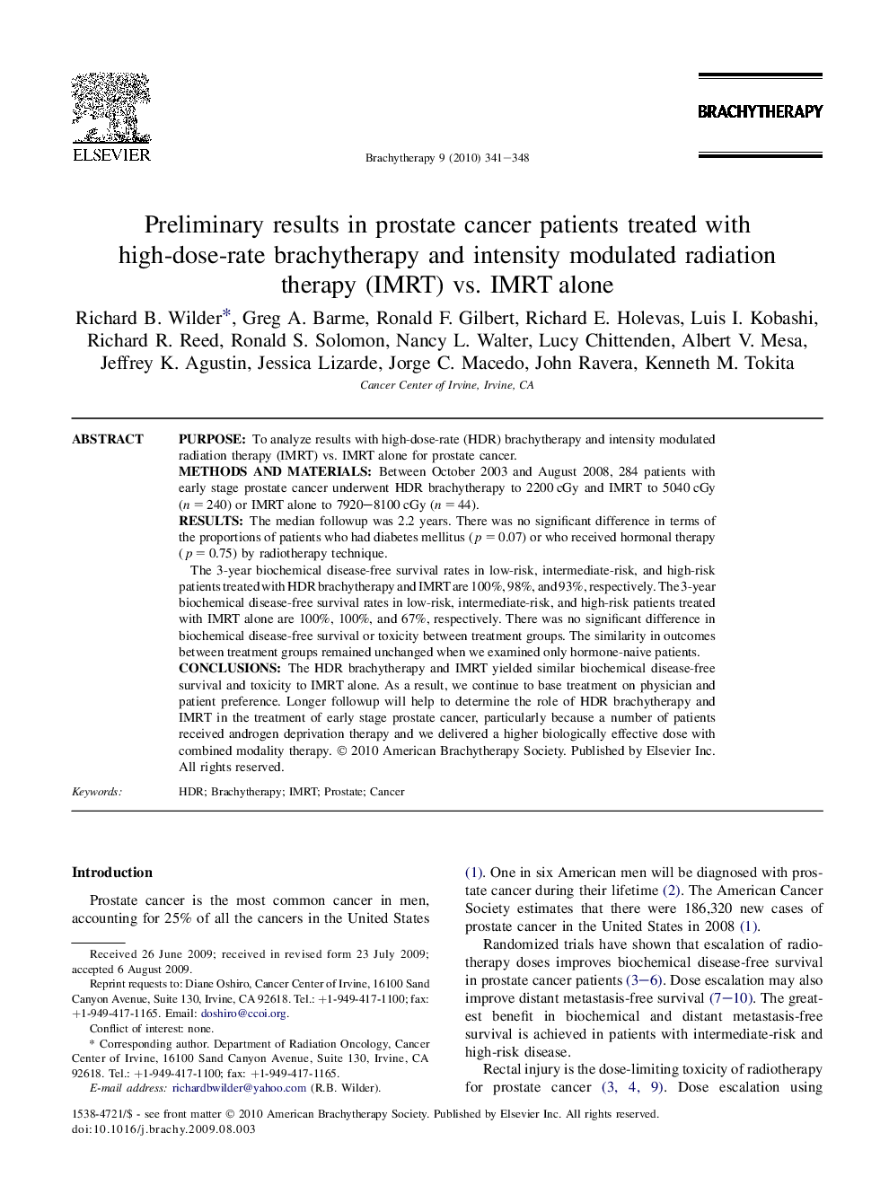 Preliminary results in prostate cancer patients treated with high-dose-rate brachytherapy and intensity modulated radiation therapy (IMRT) vs. IMRT alone