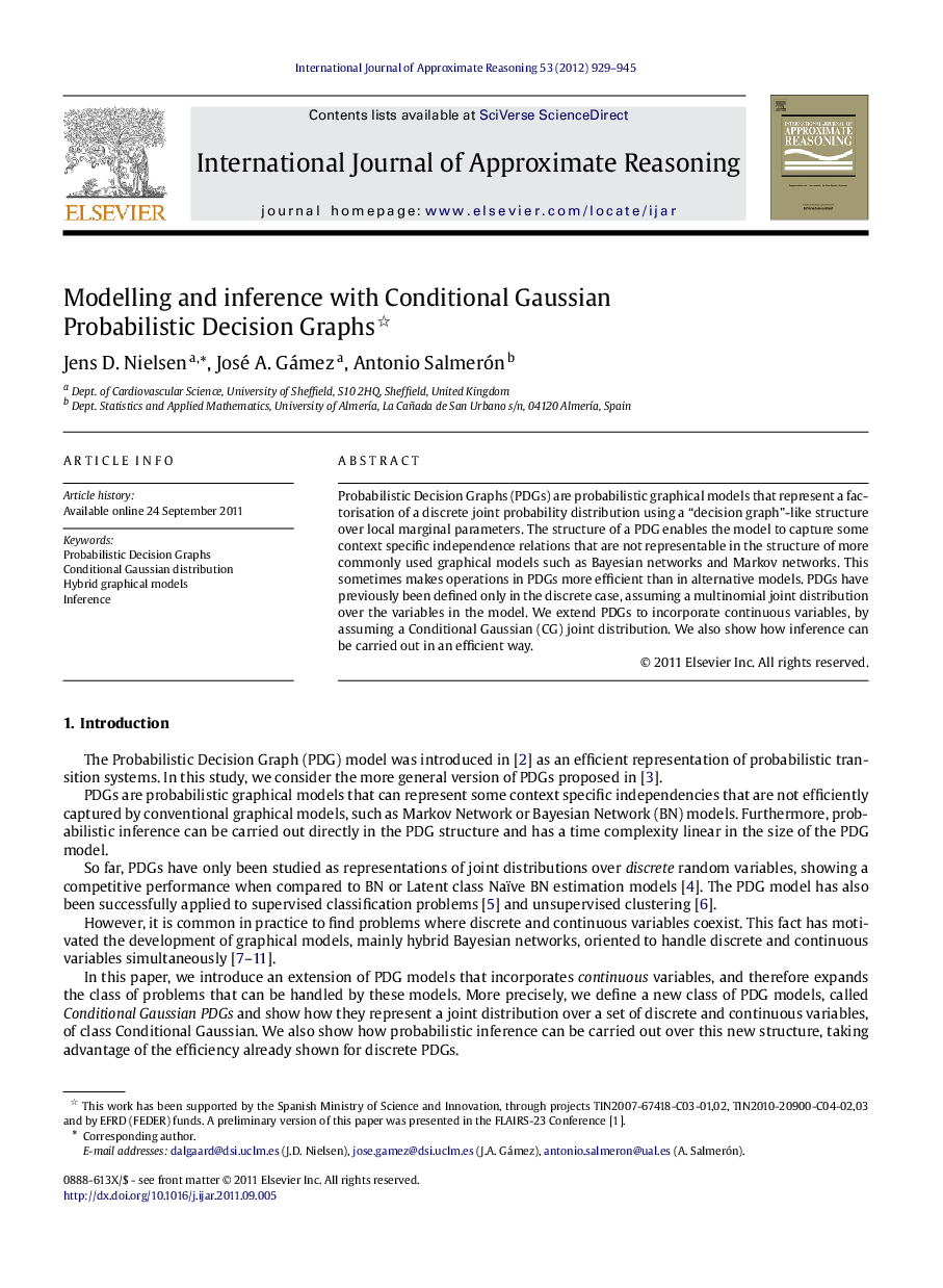 Modelling and inference with Conditional Gaussian Probabilistic Decision Graphs 
