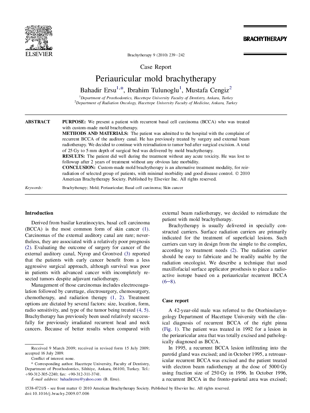 Periauricular mold brachytherapy 