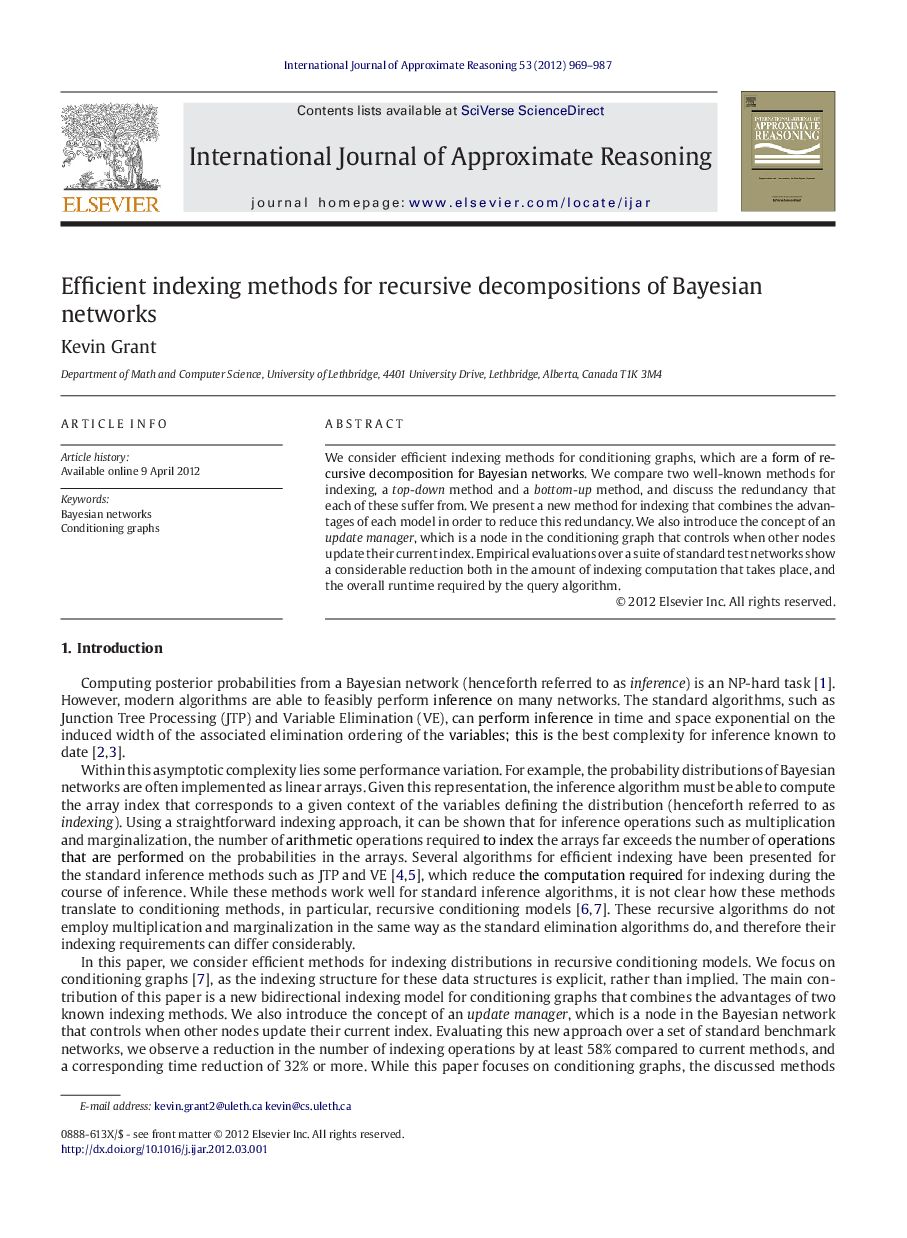 Efficient indexing methods for recursive decompositions of Bayesian networks