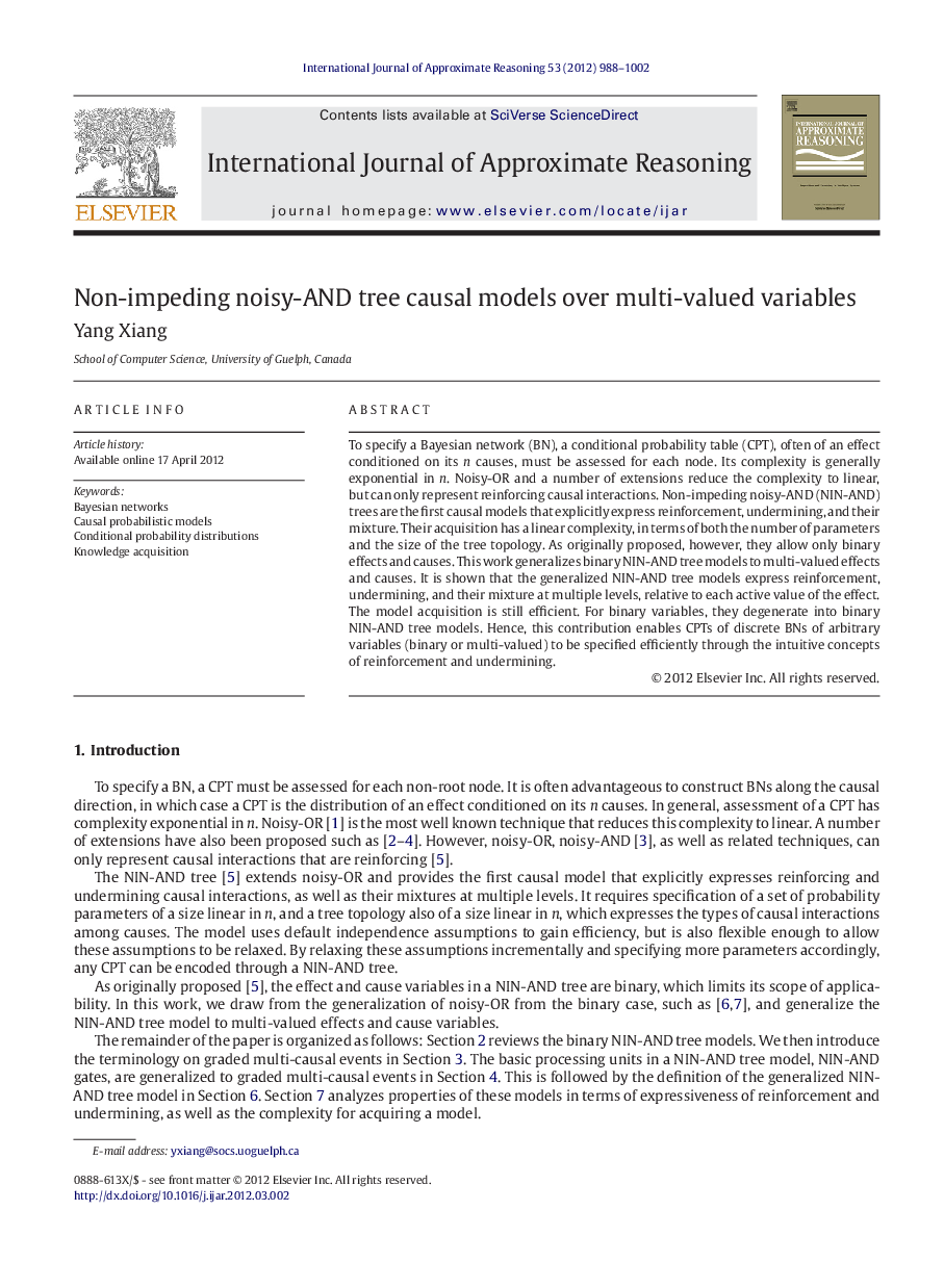 عکس صفحه اول مقاله: Non-impeding noisy-AND tree causal models over multi-valued variables Non-impeding noisy-AND tree causal models over multi-valued variables
