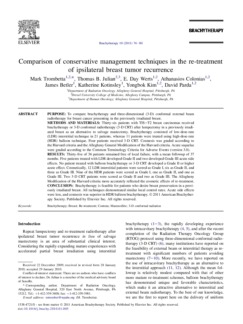 Comparison of conservative management techniques in the re-treatment of ipsilateral breast tumor recurrence