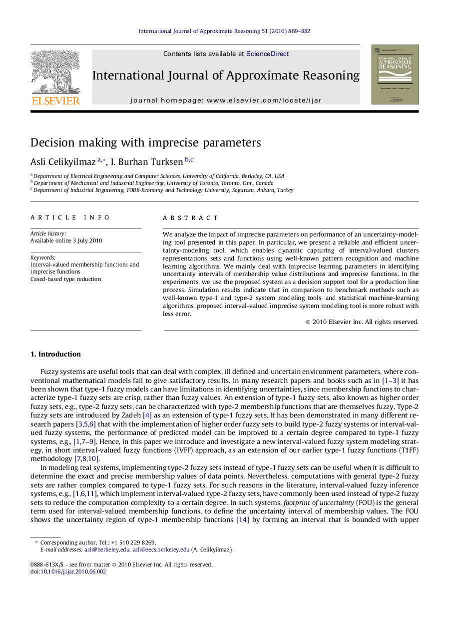 Decision making with imprecise parameters