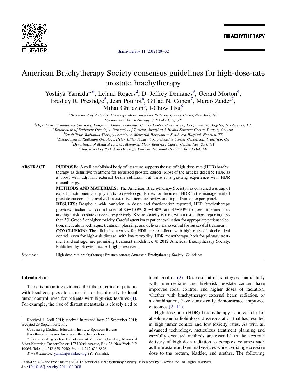 American Brachytherapy Society consensus guidelines for high-dose-rate prostate brachytherapy