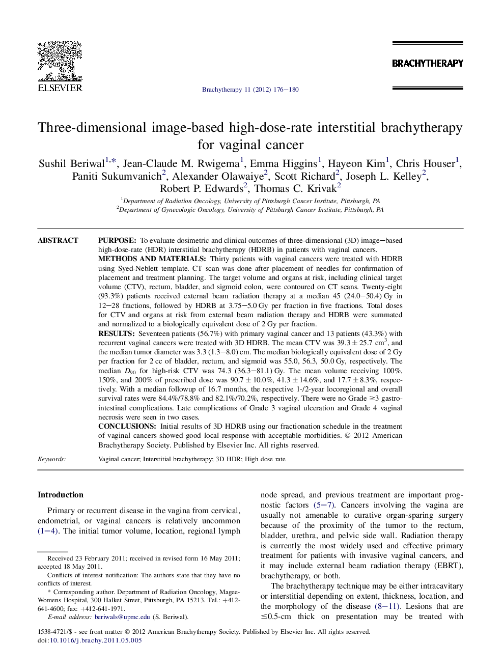 Three-dimensional image-based high-dose-rate interstitial brachytherapy for vaginal cancer