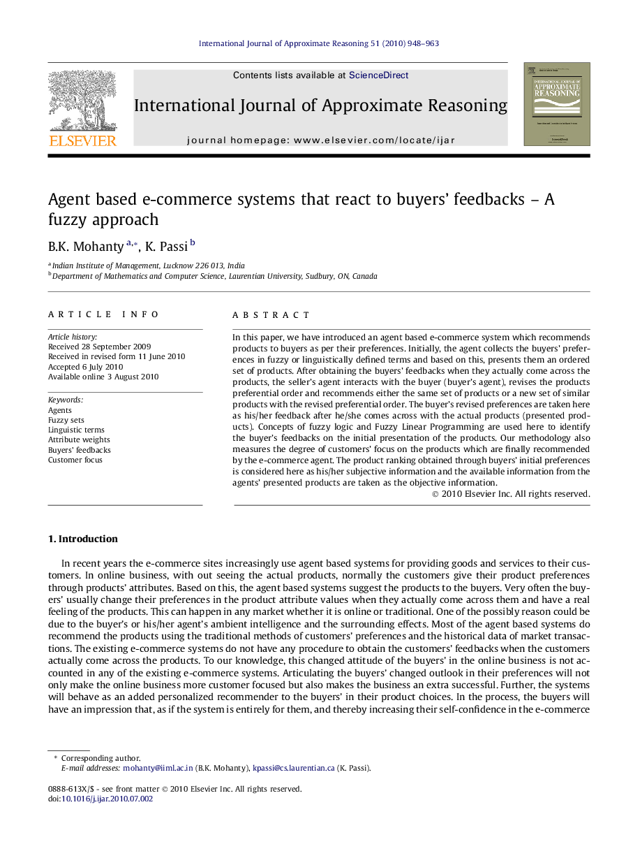 Agent based e-commerce systems that react to buyers’ feedbacks – A fuzzy approach