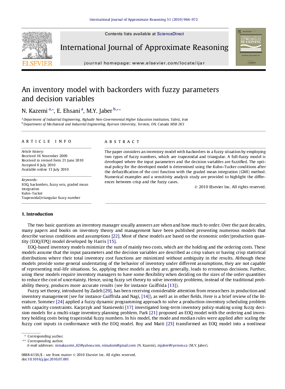 An inventory model with backorders with fuzzy parameters and decision variables