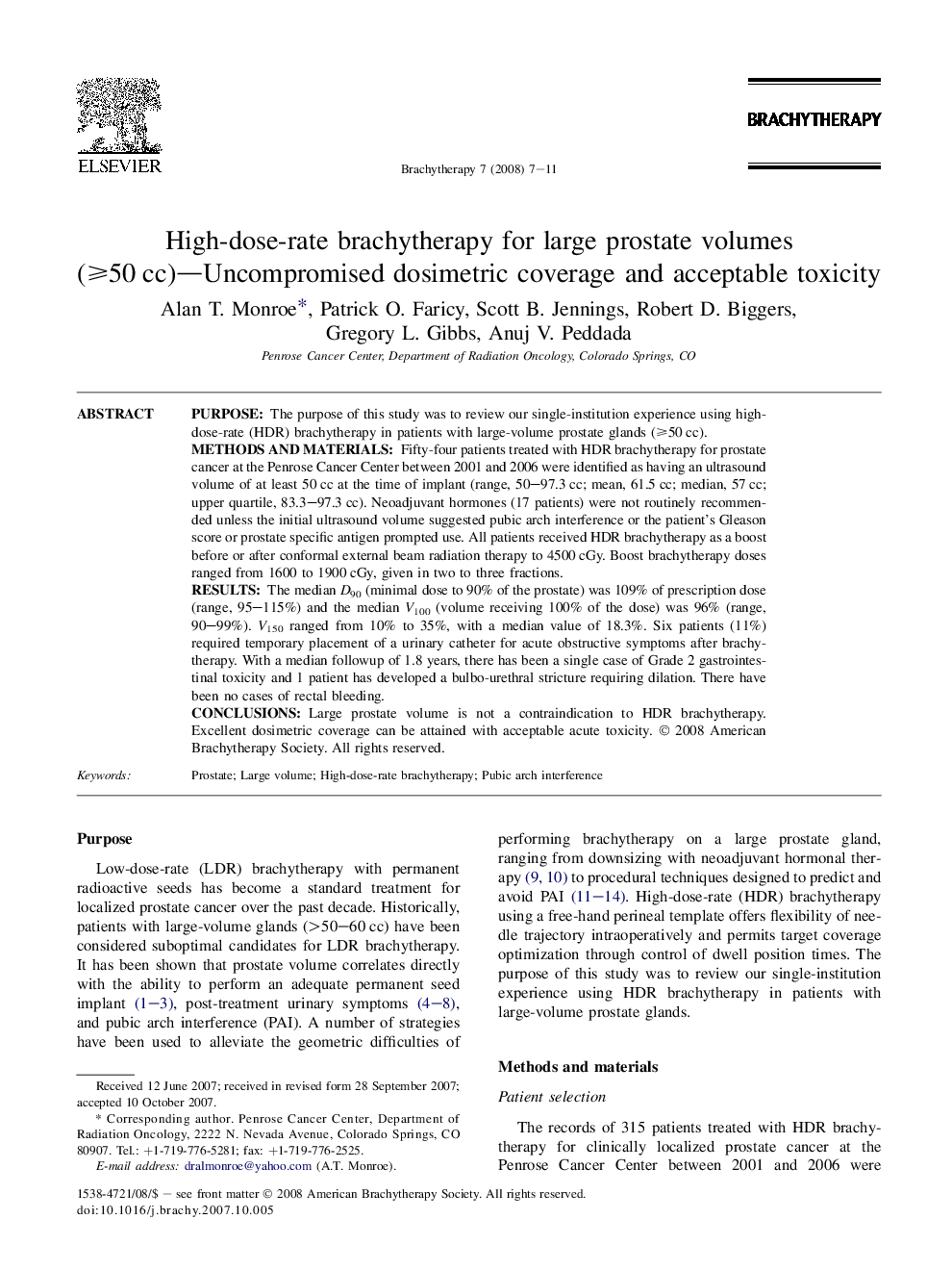 High-dose-rate brachytherapy for large prostate volumes (â¥50Â cc)-Uncompromised dosimetric coverage and acceptable toxicity