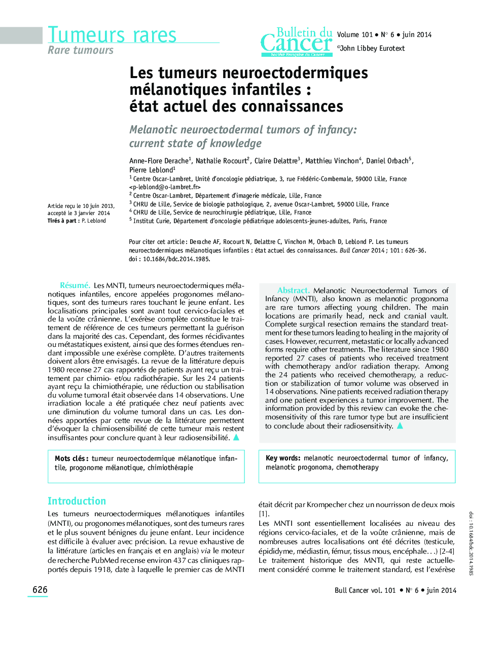 Les tumeurs neuroectodermiques mélanotiques infantiles : état actuel des connaissances