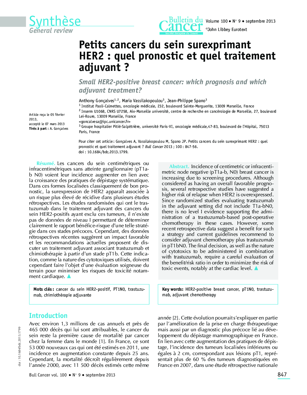 Petits cancers du sein surexprimant HER2 : quel pronostic et quel traitement adjuvant ?