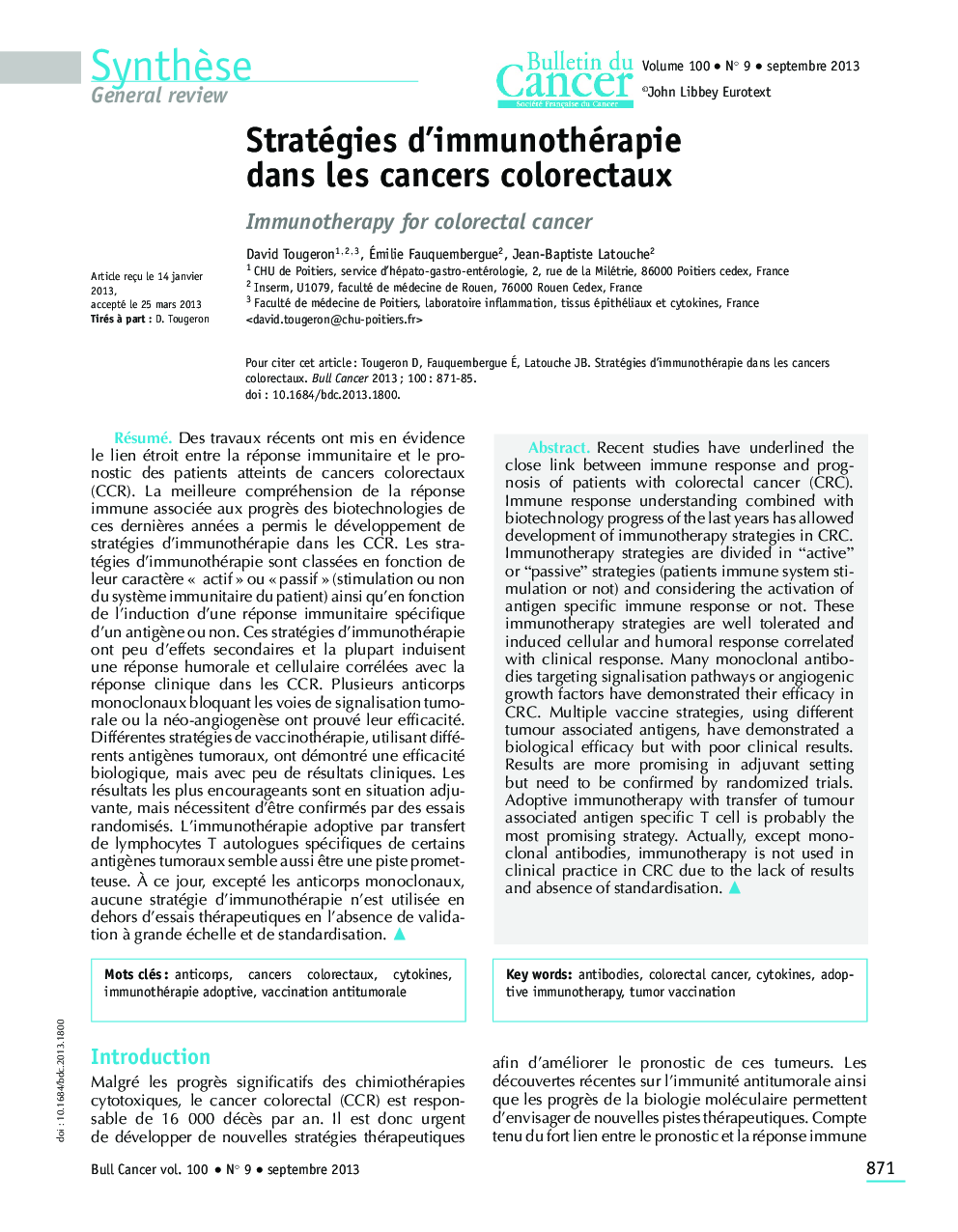 Stratégies d'immunothérapie dans les cancers colorectaux