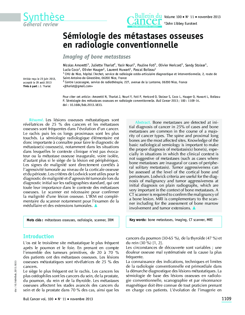 Sémiologie des métastases osseuses en radiologie conventionnelle