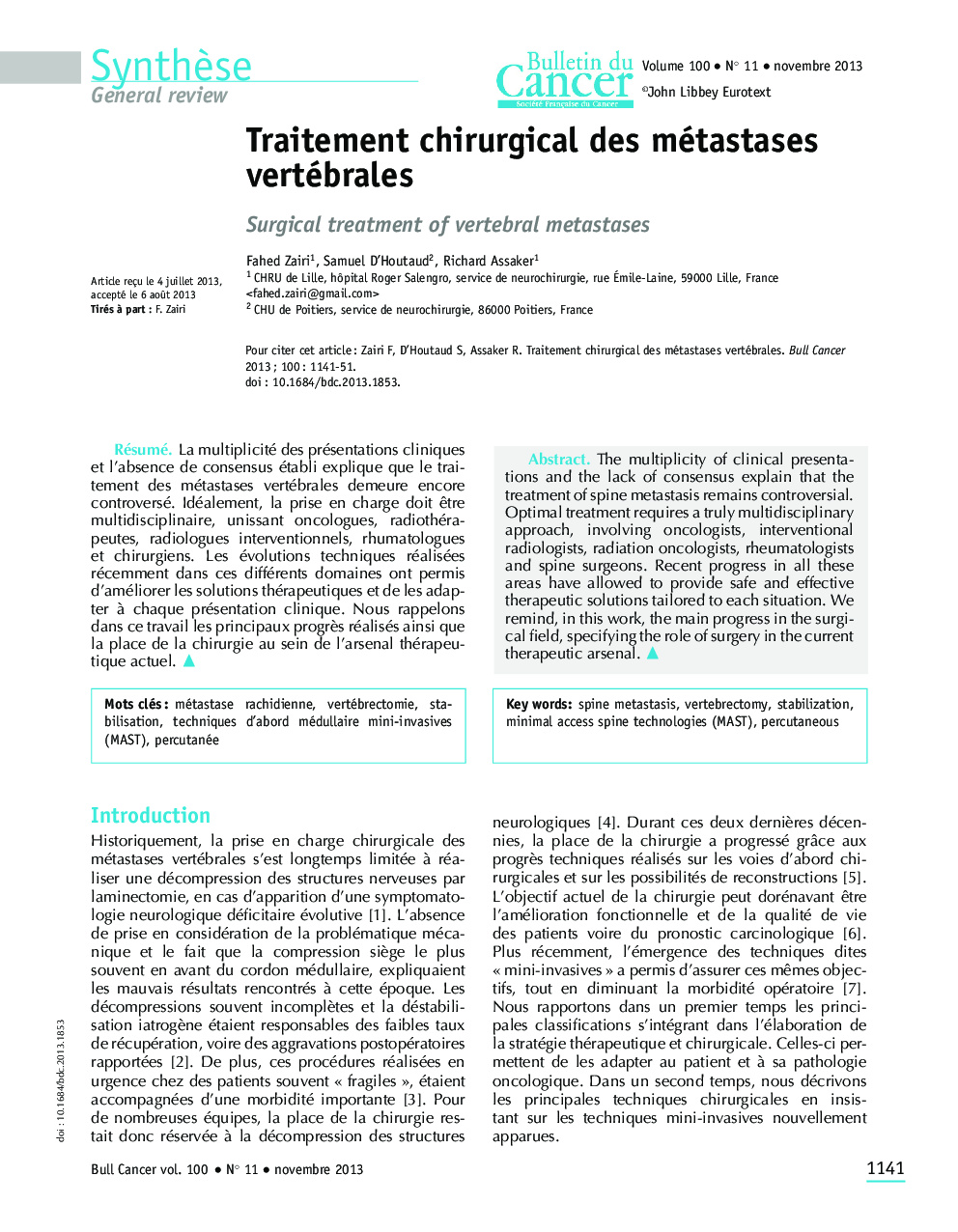 Traitement chirurgical des métastases vertébrales