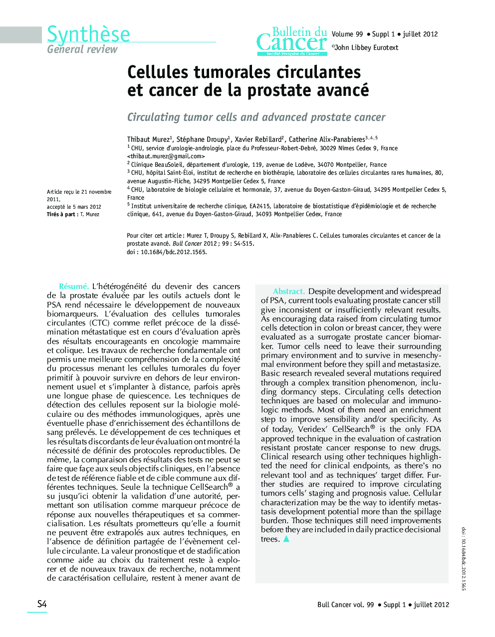 Cellules tumorales circulantes et cancer de la prostate avancé