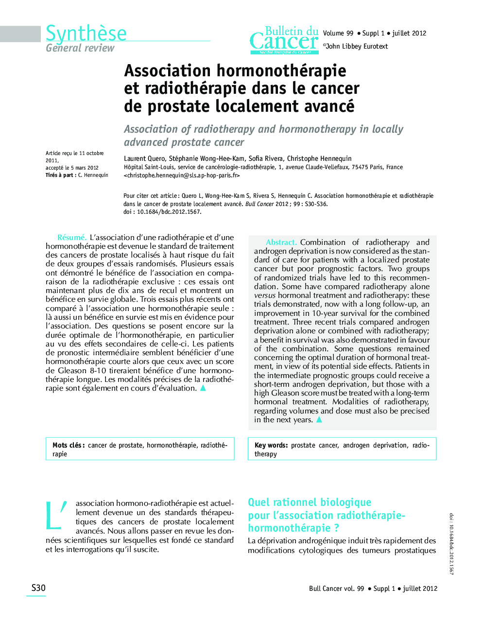 Association hormonothérapie et radiothérapie dans le cancer de prostate localement avancé