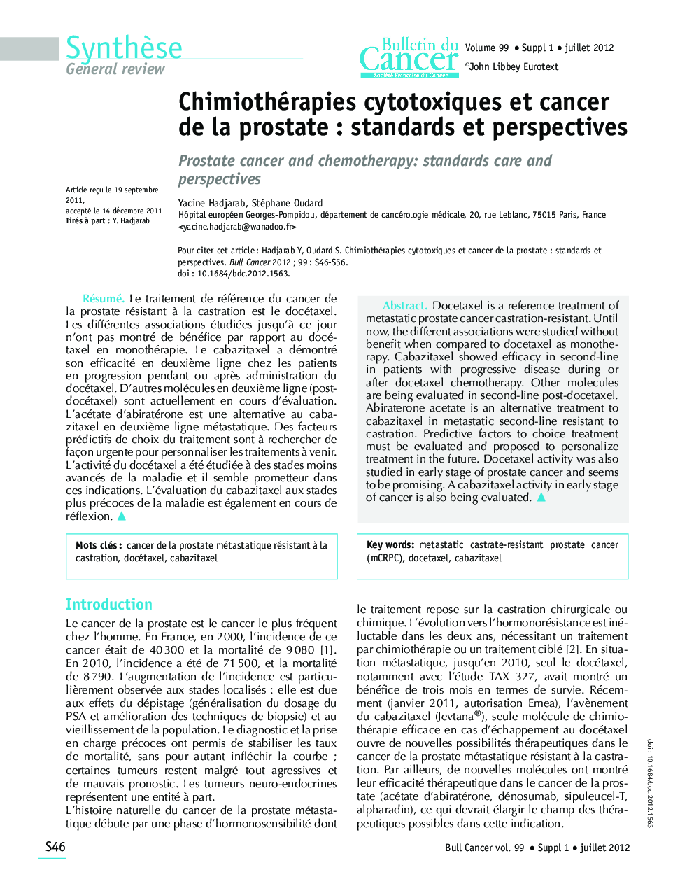 Chimiothérapies cytotoxiques et cancer de la prostate : standards et perspectives