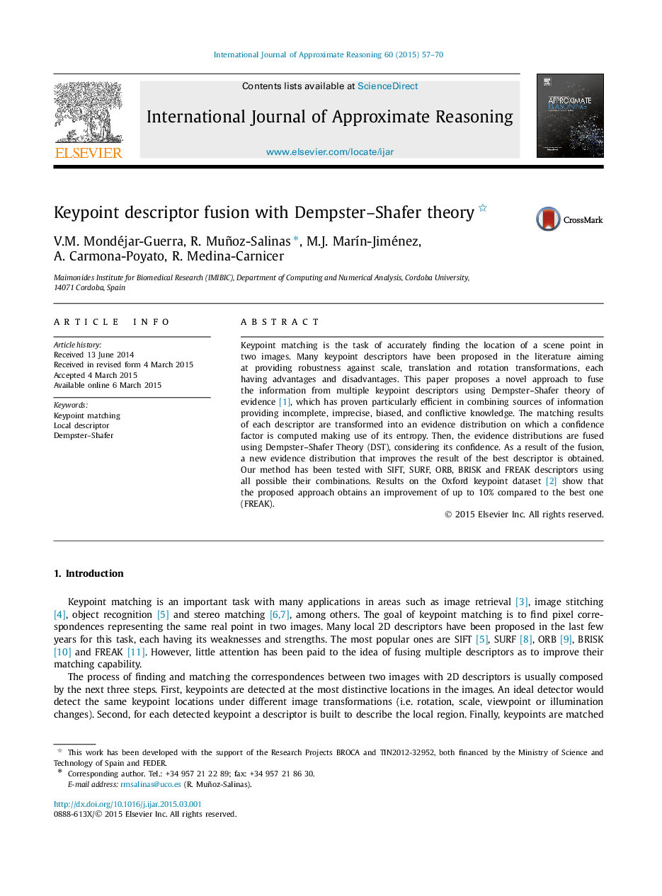 Keypoint descriptor fusion with Dempster–Shafer theory 