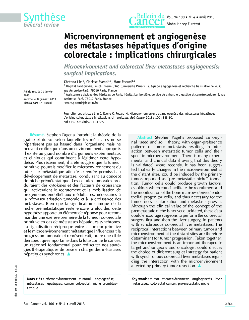 Microenvironnement et angiogenÃ¨se des métastases hépatiques d'origine colorectale : implications chirurgicales
