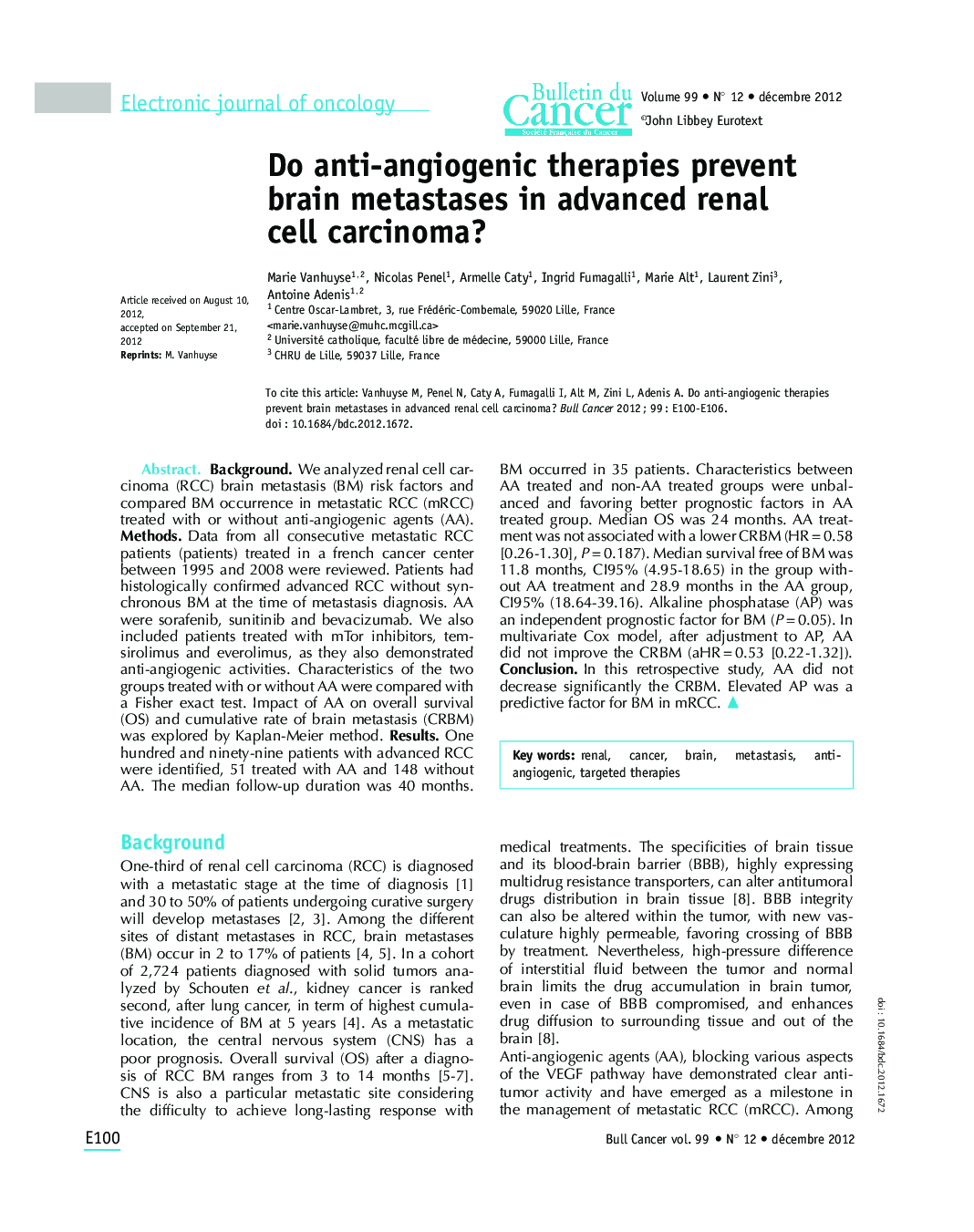 Do anti-angiogenic therapies prevent brain metastases in advanced renal cell carcinoma?