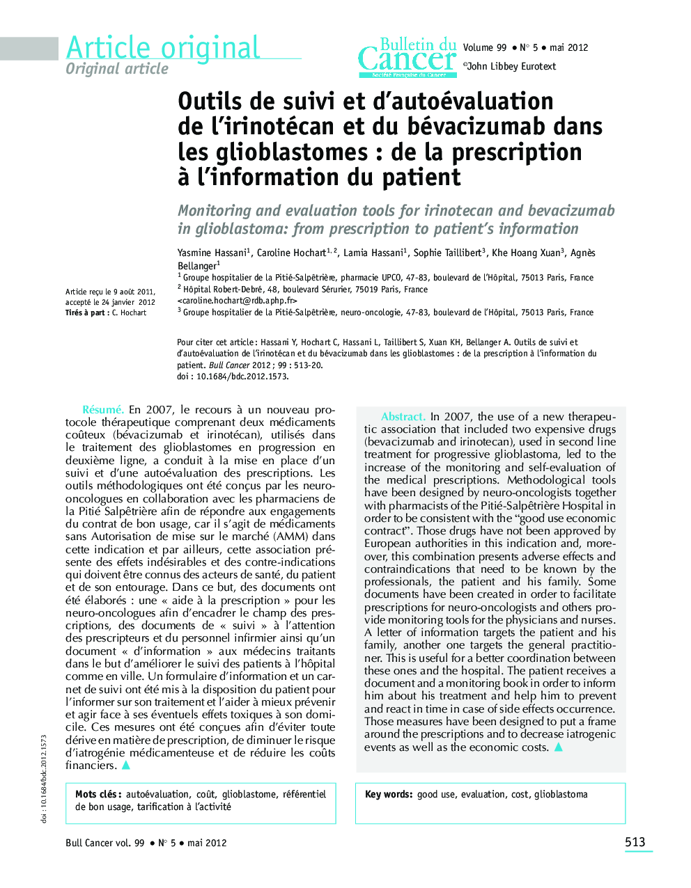 Outils de suivi et d'autoévaluation de l'irinotécan et du bévacizumab dans les glioblastomes : de la prescription Ã  l'information du patient