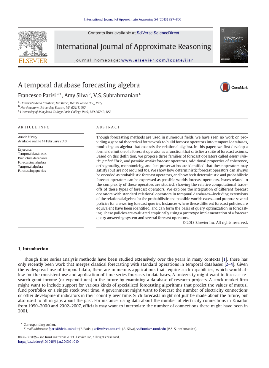 A temporal database forecasting algebra