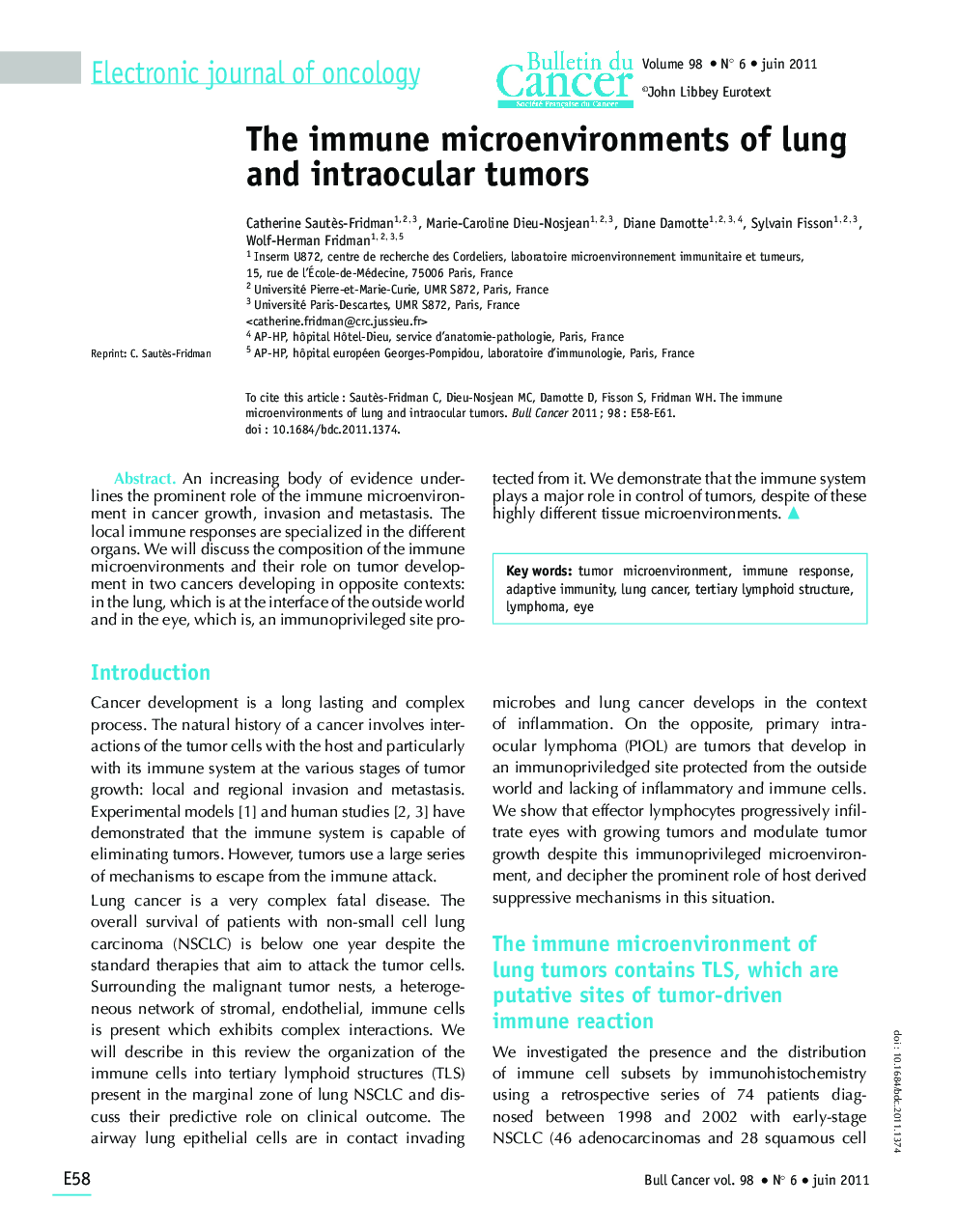 The immune microenvironments of lung and intraocular tumors