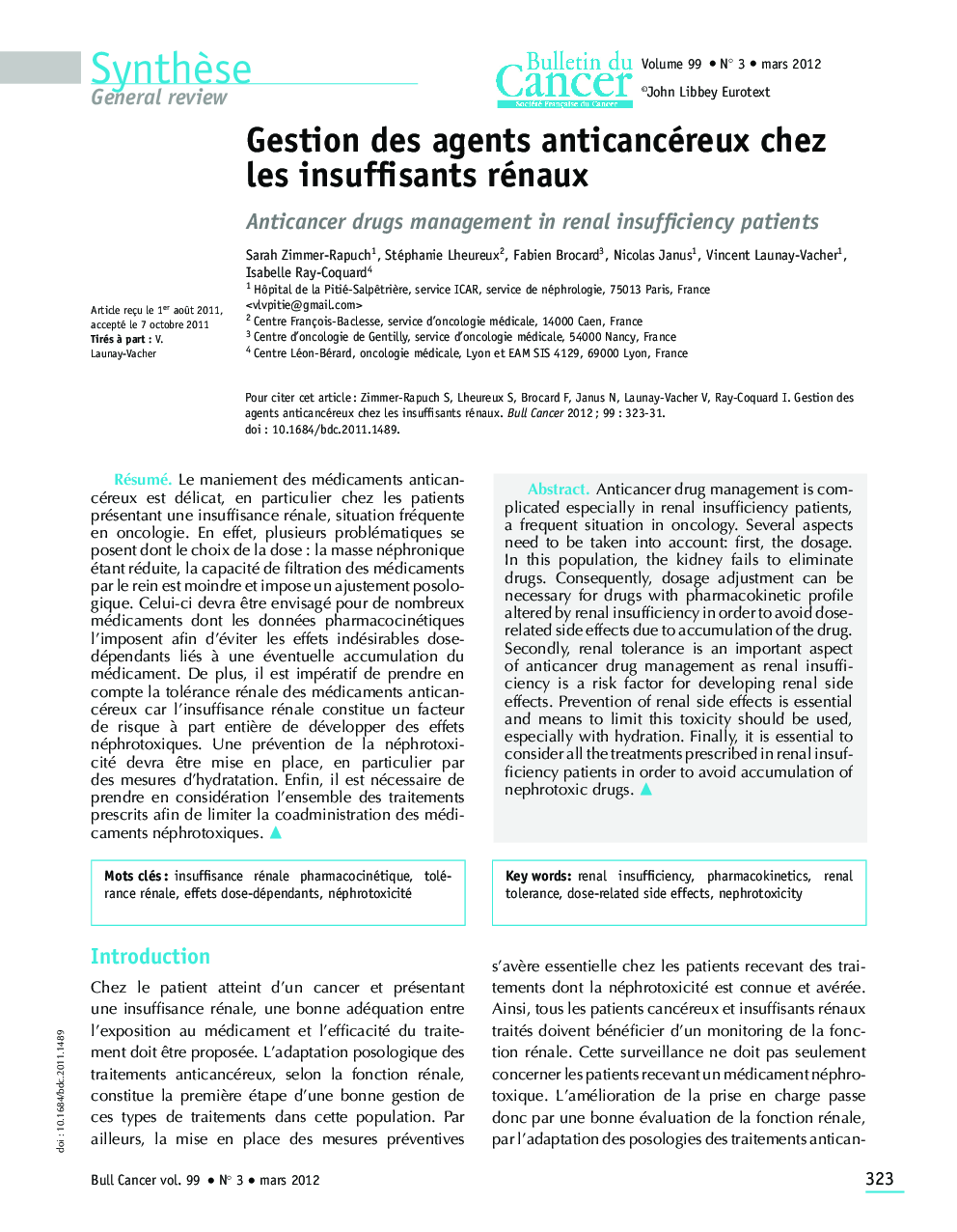 Gestion des agents anticancéreux chez les insuffisants rénaux