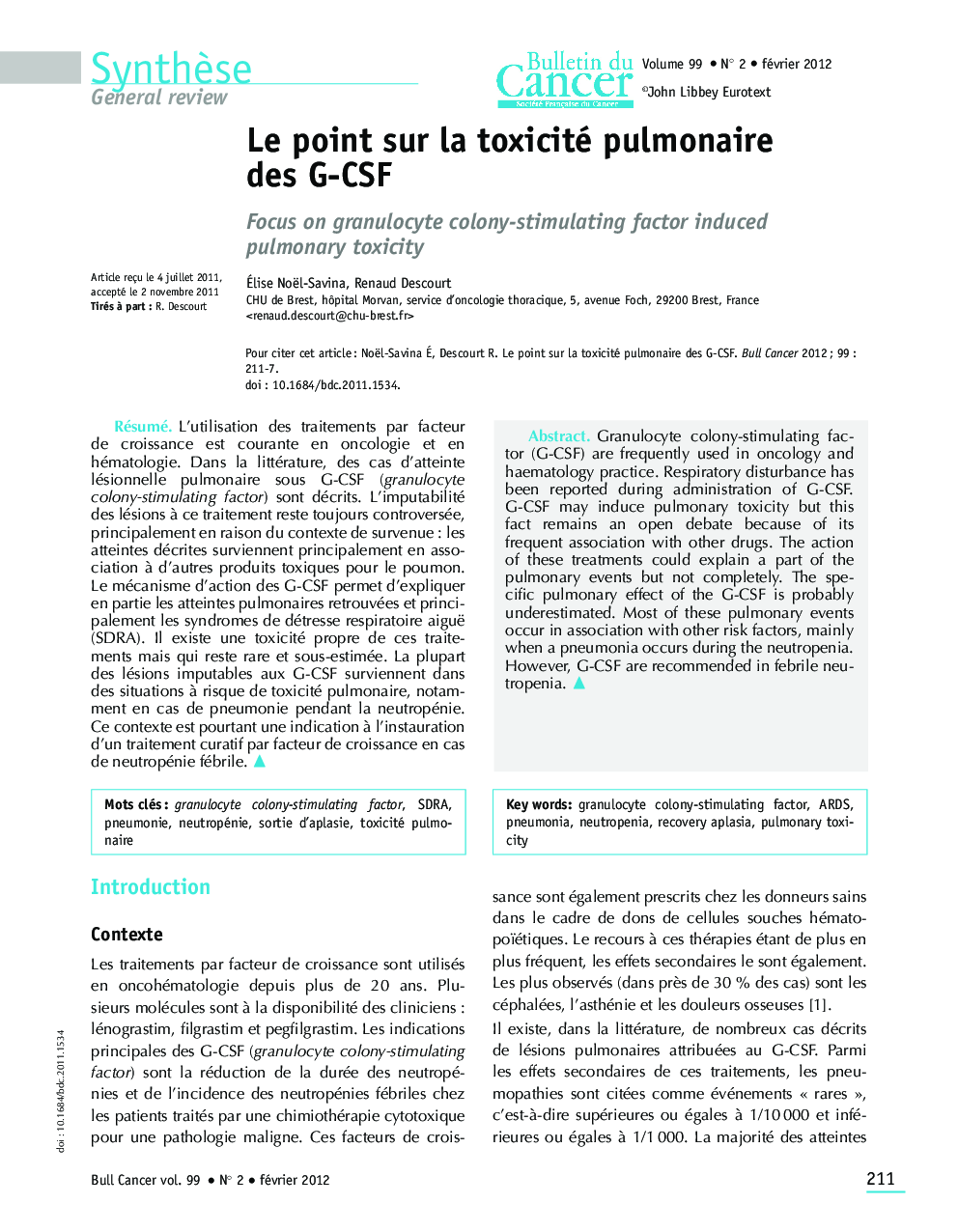 Le point sur la toxicité pulmonaire des G-CSF