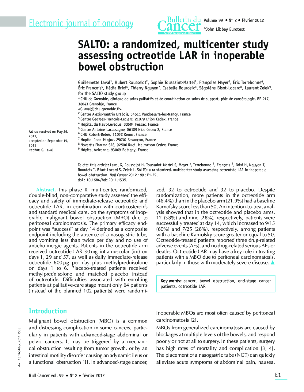 SALTO: a randomized, multicenter study assessing octreotide LAR in inoperable bowel obstruction