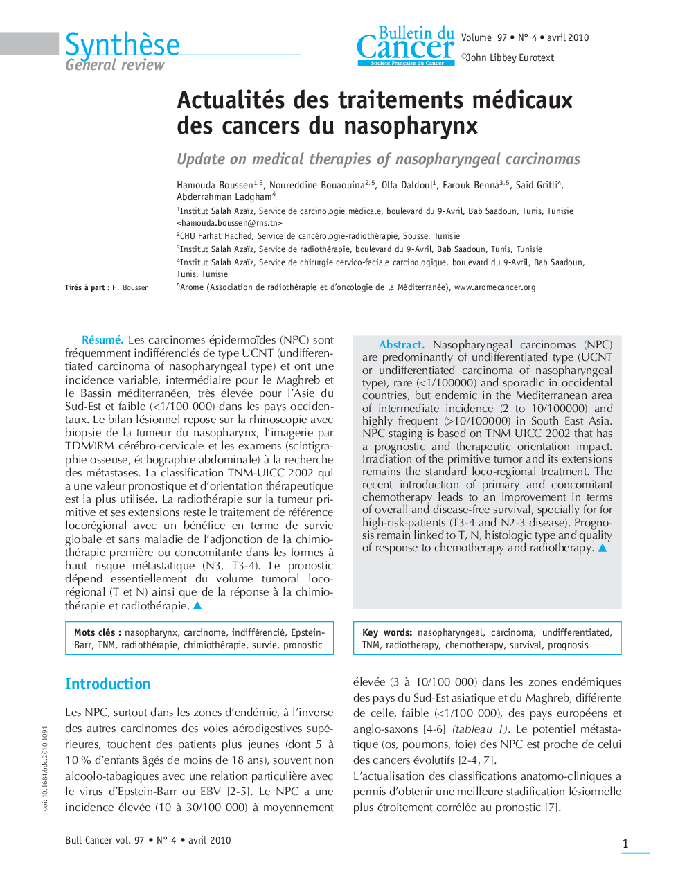 Actualités des traitements médicaux des cancers du nasopharynx